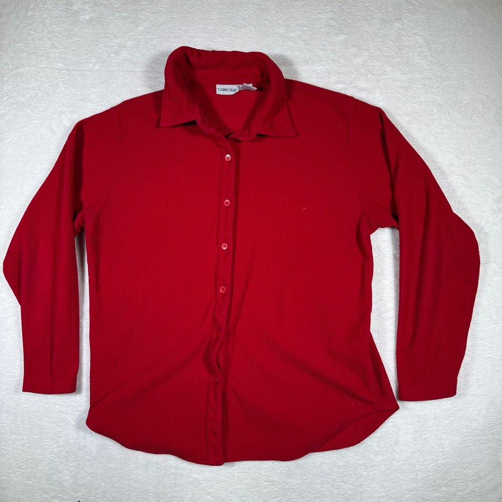 Cabin‎ Creek Red Corduroy Button Up Shirt Long Sleeve Collared Medium Polyester